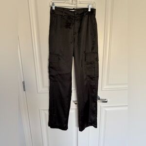 Zara black satin cargo pants xs